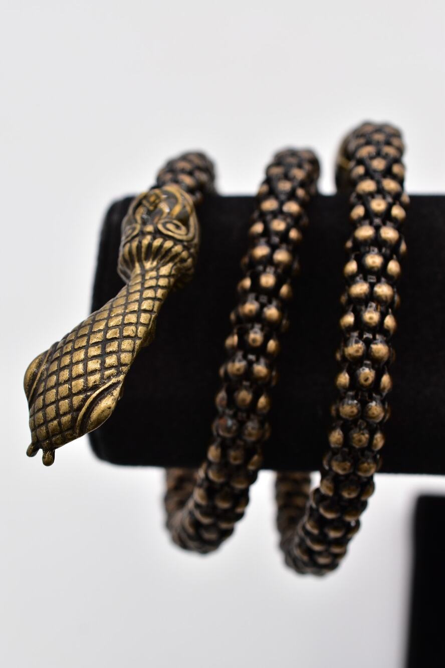 D.L. Auld Vintage Snake Wrap Bracelet Brass Coiled Serpent Bangle Signed BinO
